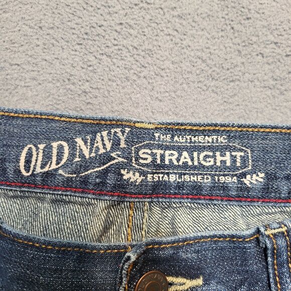 Old Navy Jeans Mens 34x30 Blue Straight Leg Distressed Denim - Picture 3 of 10